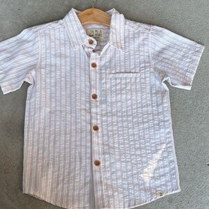 Light Brown Striped Kids Button Down Shirt